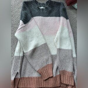 Super soft American Eagle Colorblock Rib-Knit Sweater — brown,Pink, Cream & Gray